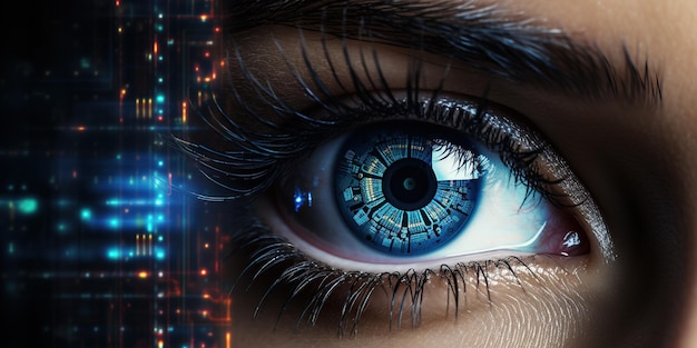 Futuristische vrouw oog display cyberspace concept wetenschap achtergrond technologie menselijke persoon visie systeem digitaal
