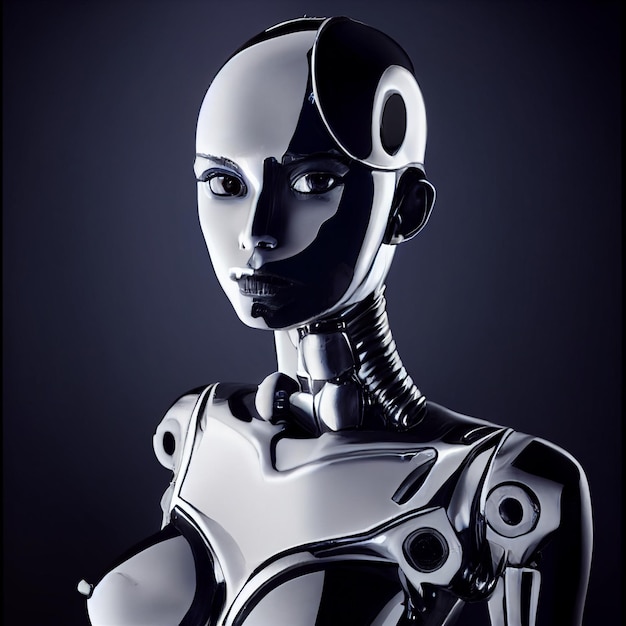 Futuristische vrouw robot cyborg portret cyberpunk 3D-rendering