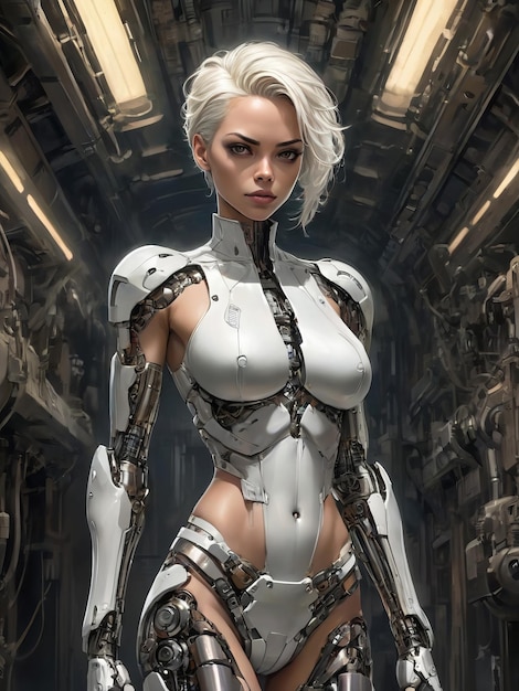 Futuristische vrouwelijke krijger in fantastisch AI gegenereerd harnas