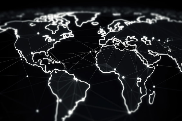 Futuristische wereldkaart Kaart van de planeet Wereldkaart Globale sociaal netwerk Toekomst Ai gegenereerd