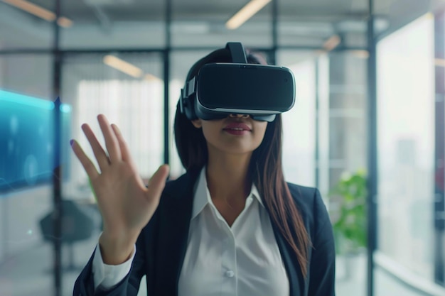 Futuristische werkruimtes zakenvrouwen met een VR-headset VR-technologie