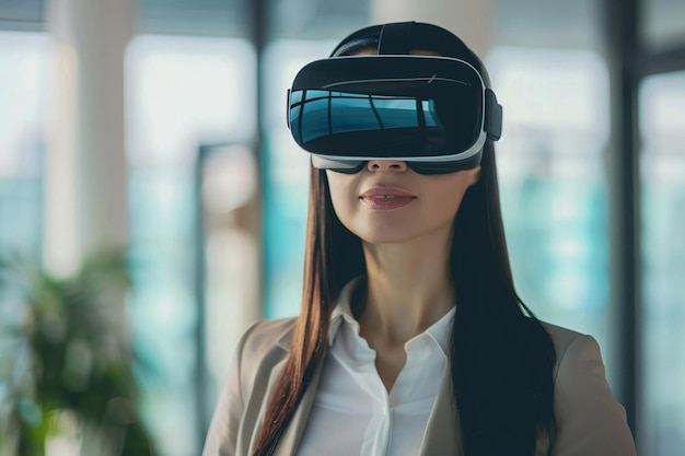 Futuristische werkruimtes zakenvrouwen met een VR-headset VR-technologie