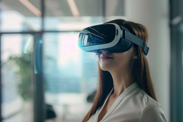 Futuristische werkruimtes zakenvrouwen met een VR-headset VR-technologie