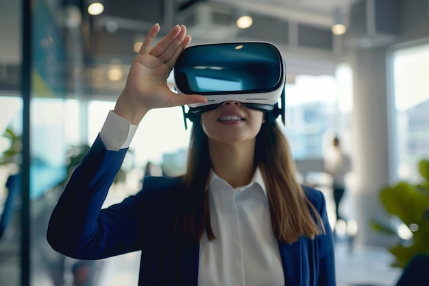 Futuristische werkruimtes zakenvrouwen met een VR-headset VR-technologie