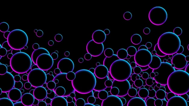 Futuristische willekeurige vliegende neon gloeiende cirkels bollen of bubbels lichtgevende drijvende neonbal
