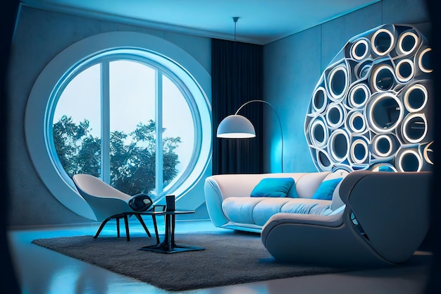 Futuristische woonkamer Modern interieur Generatieve AIxA