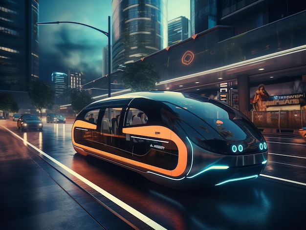 Futuristische zelfrijdende auto technologie AI gegenereerd