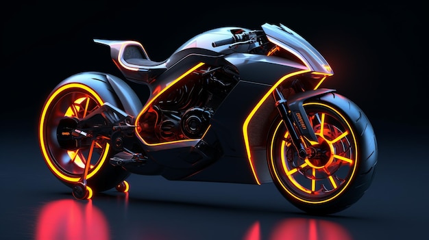 Futuristische zwarte motorfiets met neonlichtkleur