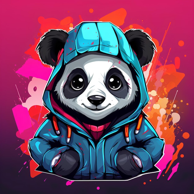 Futusistic panda and hoodie colorful background