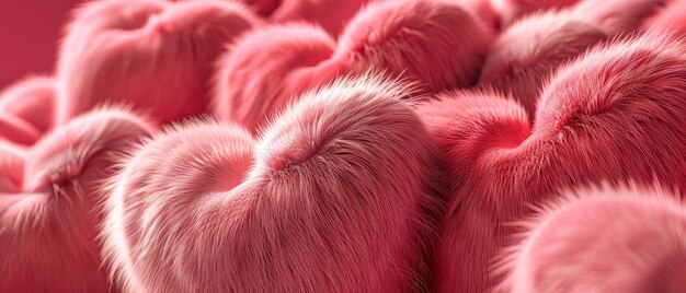 Fuzzy Love 3D Fur Hearts geconstrueerd met een pastel roze en rode kleurpalet die warmte en zachtheid toevoegt aan romantische ontwerpen