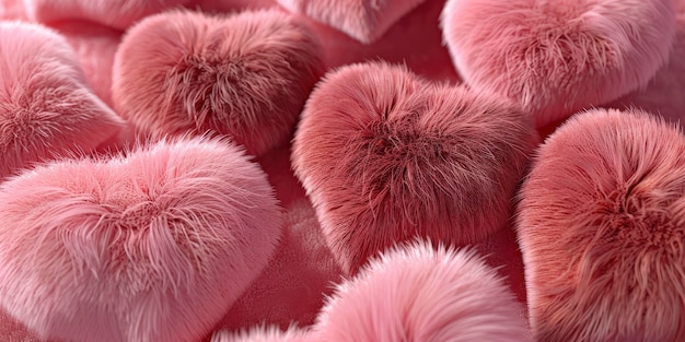 Fuzzy Love 3D Fur Hearts Textured with a Pastel Pink and Red Color Palette Adding Warmth and Softness to Romantic Designs