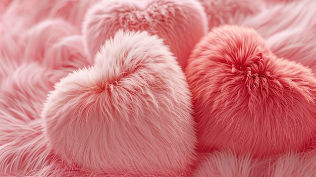 Fuzzy Love 3D Fur Hearts Textured with a Pastel Pink and Red Color Palette Adding Warmth and Softness to Romantic Designs