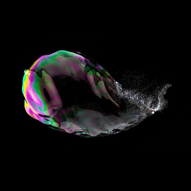 Fyling Soap Bubble in colorful colors on black background