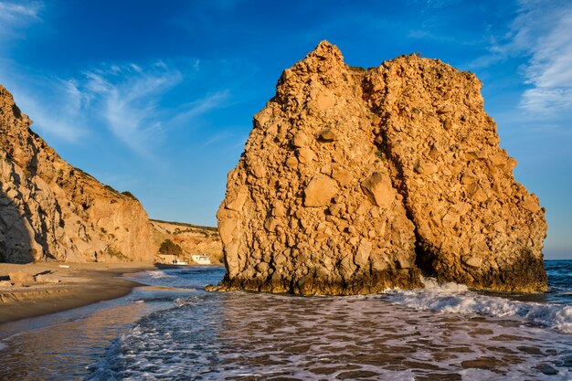 Fyriplaka beach on sunset, Milos island, Cyclades, Greece