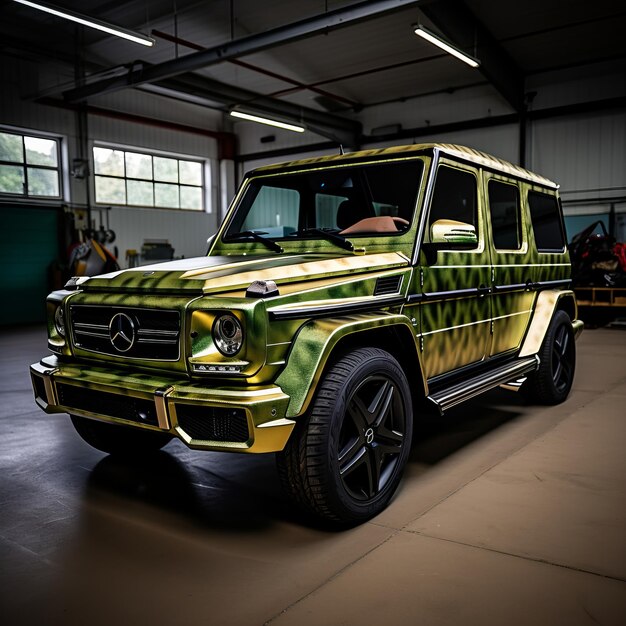 G Class Car Transformation Photorealistic 8K Vinyl Wrap Satin Green Meets the Classic Color