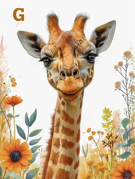 Foto g is voor giraffe.