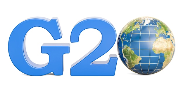 Photo g20 concept with earth globe 3d rendering