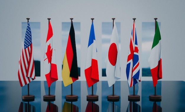 Photo g7 summit flags of members of g7 group of seven and list of countries group of seven