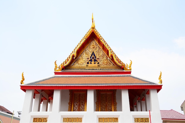 Gable roof on Thai temple in Wat Ratchanadda Bangkok Thailand