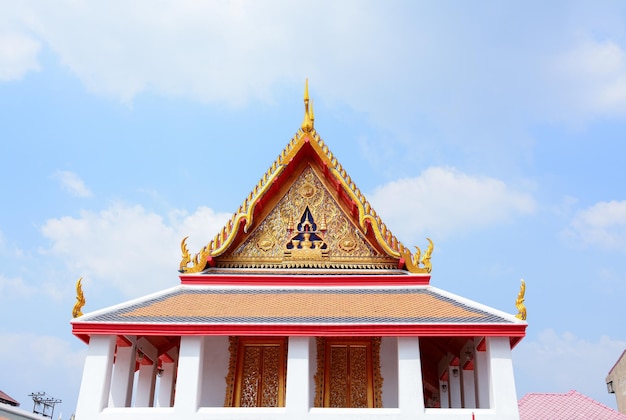 Gable roof on Thai temple in Wat Ratchanadda Bangkok Thailand