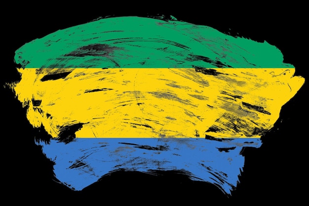 Photo gabon flag on distressed black stroke brush background