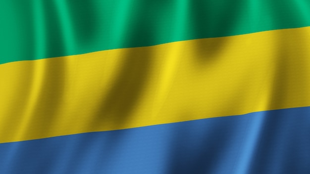 Gabon Flag Waving Closeup 3D Rendering With High Quality Image with Fabric Texture