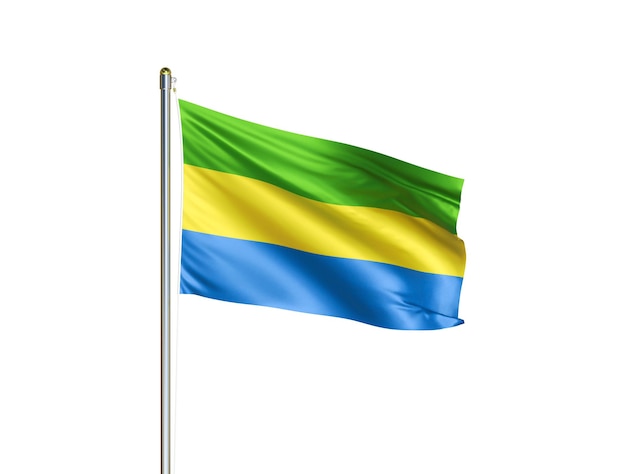 Gabon nationale vlag zwaaien in geïsoleerde witte achtergrond Gabon vlag 3D illustratie