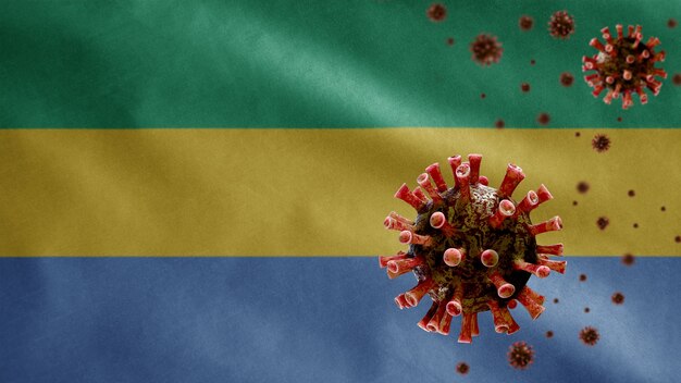 Gabonese flag waving with coronavirus outbreak infecting respiratory system as dangerous flu