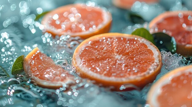 Gac fruit hovering above the crystal clear water beside palm leaves wide