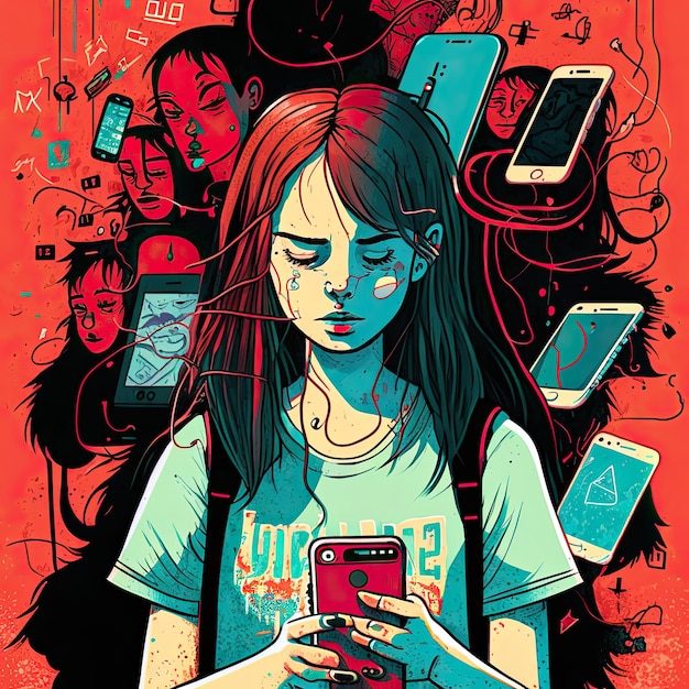 gadget addicted young teen girl using smartphone