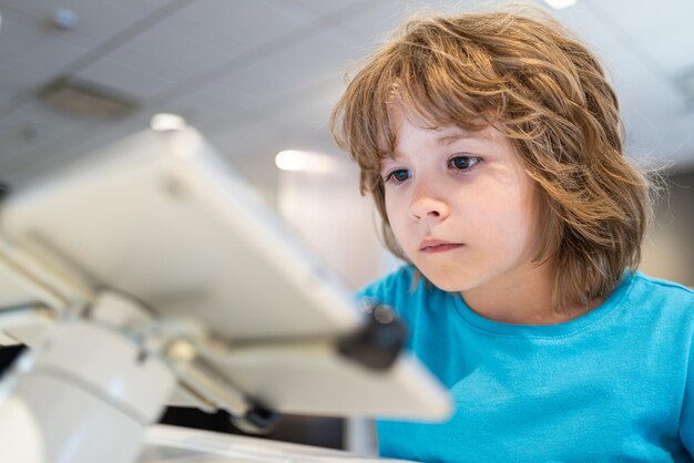 Gadget store electronics shopping center kid in computer shop
digital equipment sale of smart tech