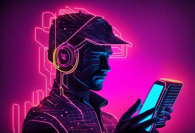 gadget user cyber communication man phone neon