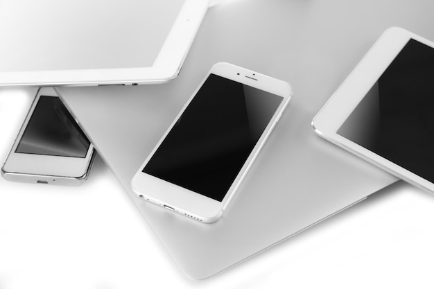 Gadgets on grey background