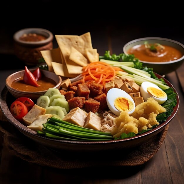 Photo gadogado indonesian traditional food mix from boiled or steam vegetable served with peanut sauce