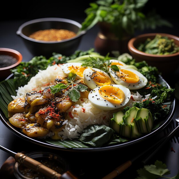 Premium AI Image Gadogado indonesian traditional food Mix from boiled or steam vegetable