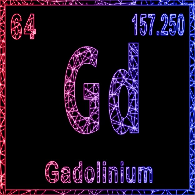 Elemento chimico gadolinio segno con numero atomico e peso atomico