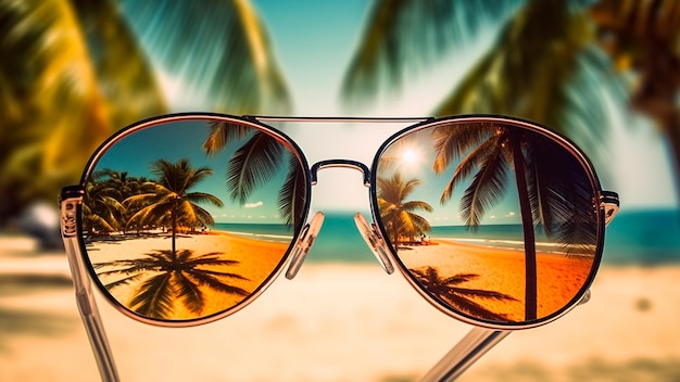 Premium AI Image  Gafas de sol oscuras tiradas en la arena con vistas al  mar en verano