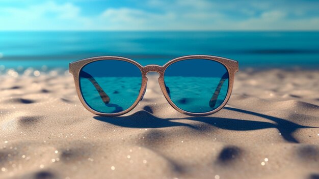 gafas de sol tiradas en la arena de la playa con vistas al mar de la playa