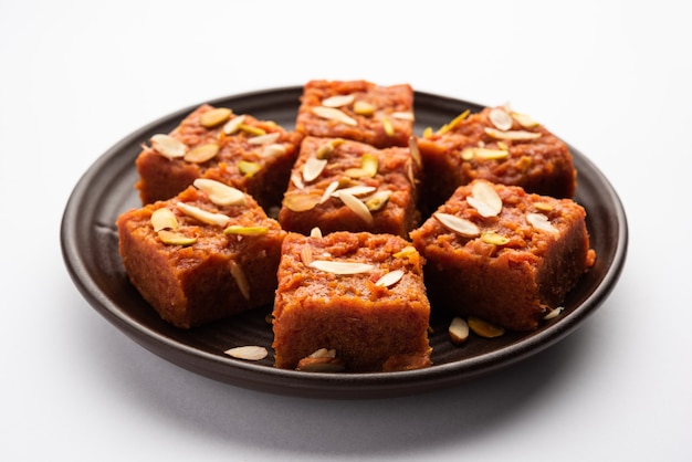 Gajar Halwa Barfi or Carrot pudding barfee is a popular Indian sweet dish