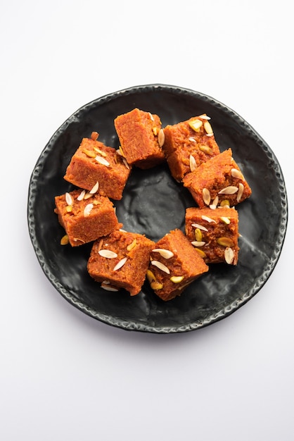 Gajar Halwa Barfi or Carrot pudding barfee is a popular Indian sweet dish