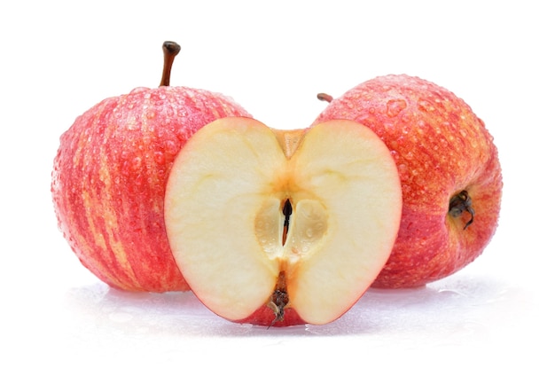 Gala apples with drops of water isolated