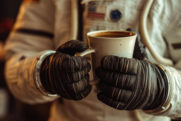 Galactic Brew Closeup of Astronaut with Steaming Cup