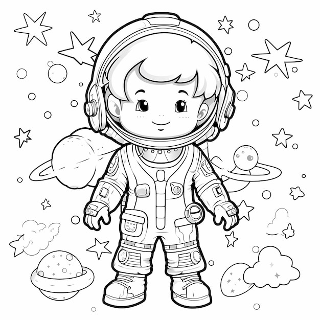 Photo galactic dreams coloring page of a happy astronaut in the milky way