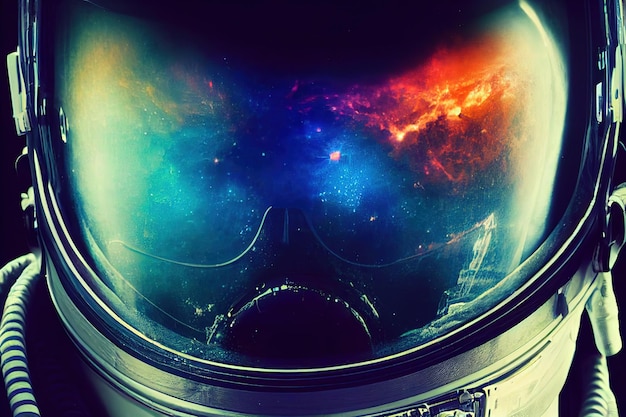 Galactic and nebula reflected by astronaut helmet screen