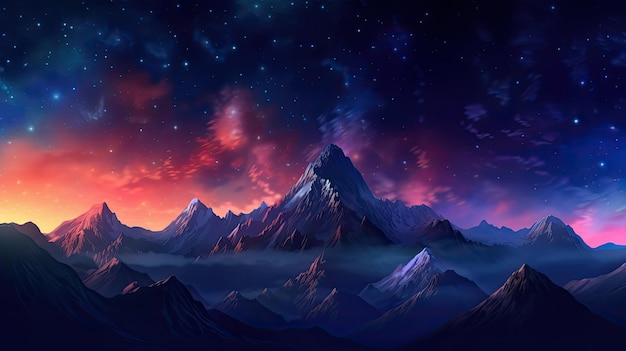 Galactic Night Over the Mountain Range Generative AI