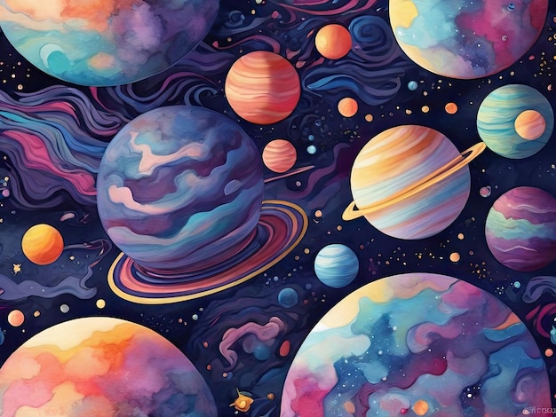 Galactic pattern drawn Space Planet stars clouds