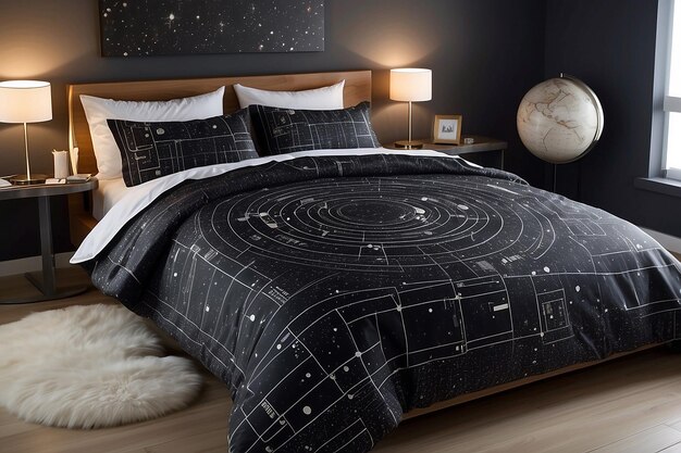 Галактическая звездная карта кровати, установленная в спальне с научной фантастикой, превращающая кровать в астрономический побег