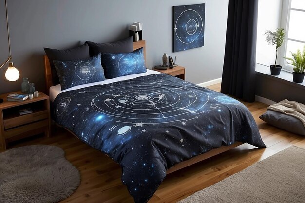 Galactic Star Map Bedding Set in a SciFi Themed Bedroom Transforming Bedding into an Astronomical Escape