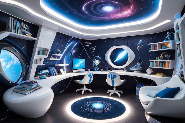 Galactic Starship Kids studiehoek met futuristisch decor