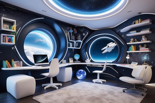 Galactic Starship Kids Study Corner with Futuristic Decor